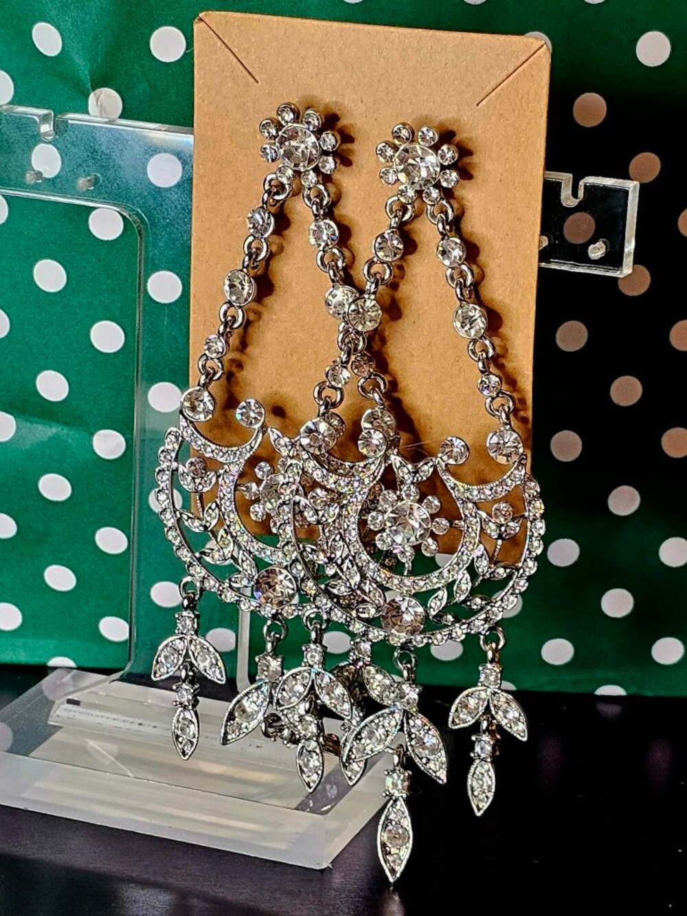 Chandelier Earrings Rhinestone Dangle Bridal PAGENT Silver Tone Wedding 4134